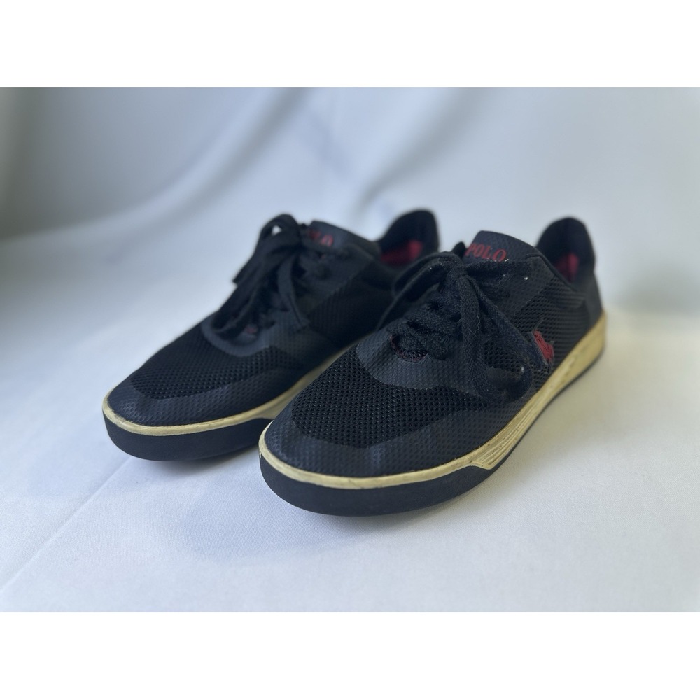 Polo Ralph Lauren Sneakers Black Hellidon Men's Sz 9.5 D Canvas‎ Pony Shoes